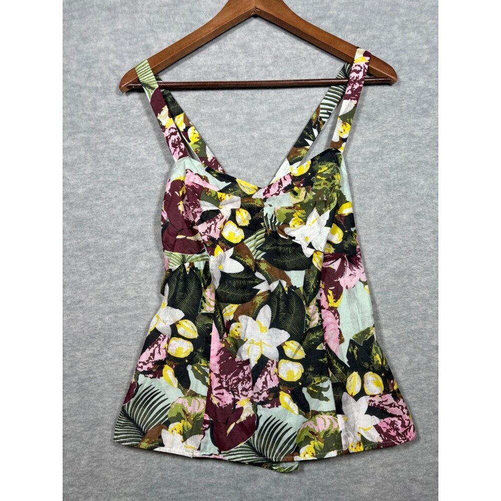 Cabi Women's Floral Print Sleeveless Tank Top‎ Size 10 Cotton Silk Tropical